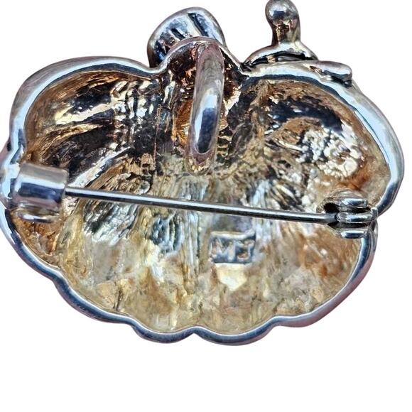 Pumpkin Autumn Harvest Silver Plated Brooch Pin Pendant Vintage MJ - Picture 4 of 6
